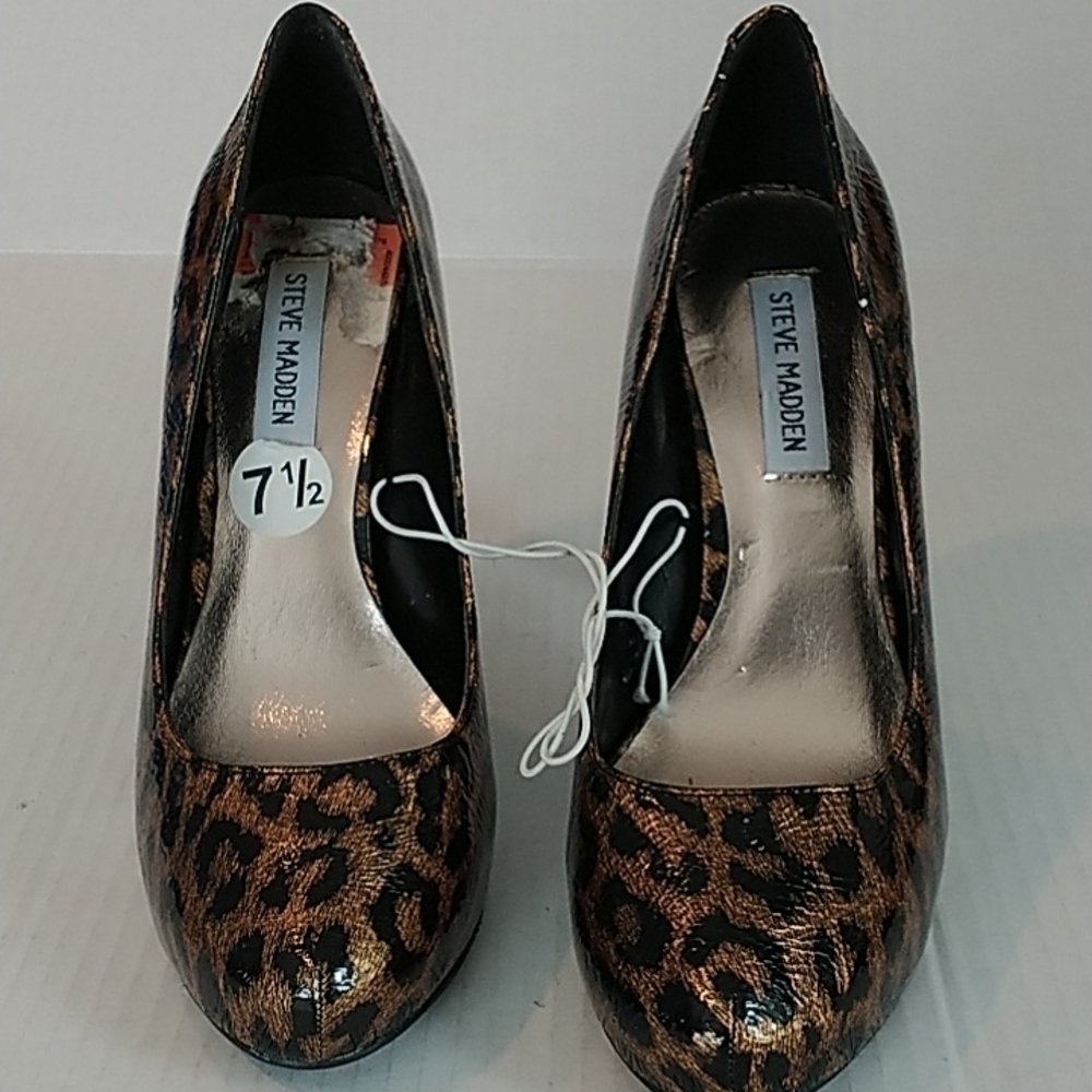 Steve Madden Patent Leather Animal Print Stiletto Platform Heel 👠 7.5 - Picture 2 of 9